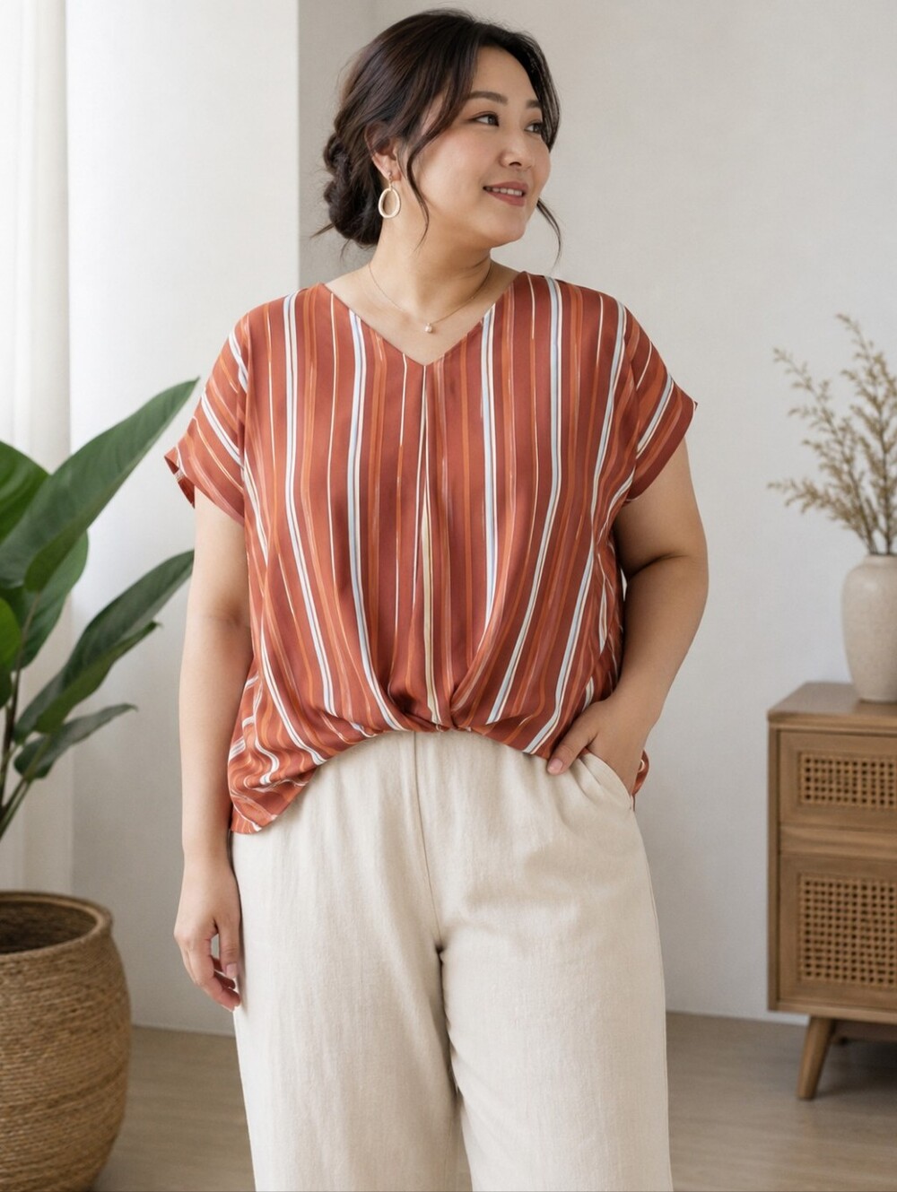 Japanese Brand Striped V-Neck Top